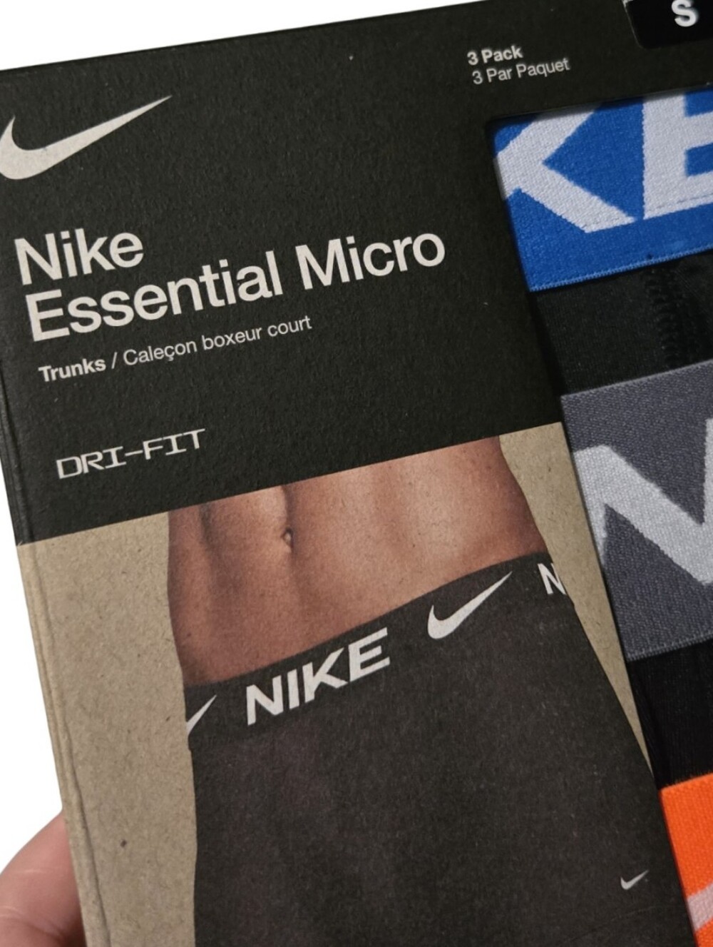 Nike Essential Micro 3-Pack Trunks - Black- Blue, Gray, Orange Mens Size Small - Picture 3 of 3